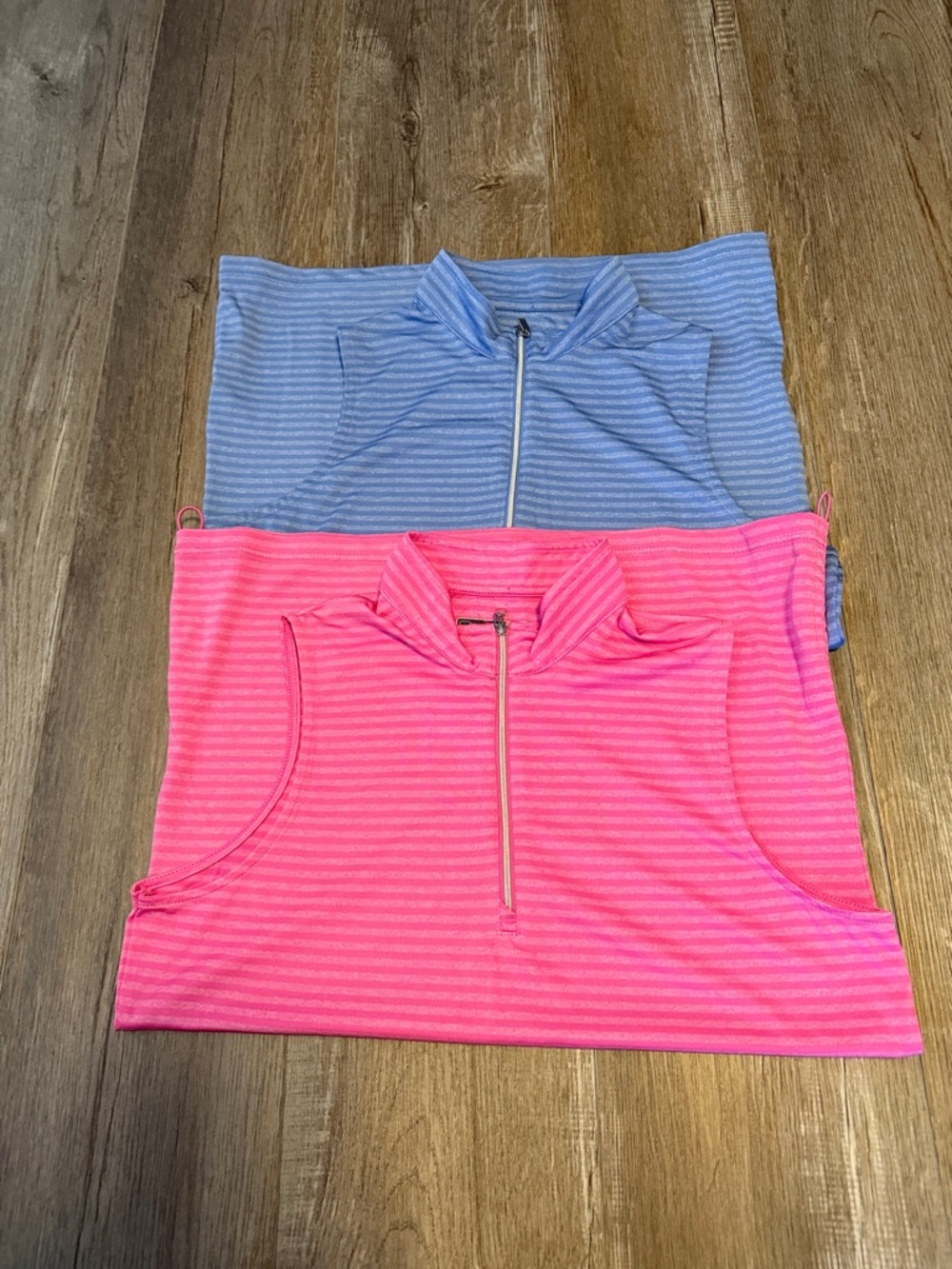 PGA Tour Striped Sleeveless Zip Tops in Pink and Light Blue
